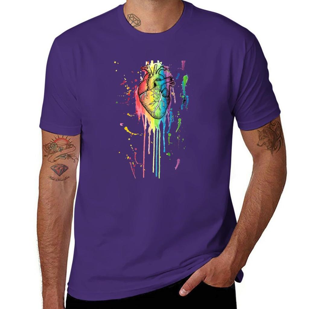 Watercolour and Pen Rainbow Anatomical Heart TShirt for a boy graphics animal prinfor boys t shirts men