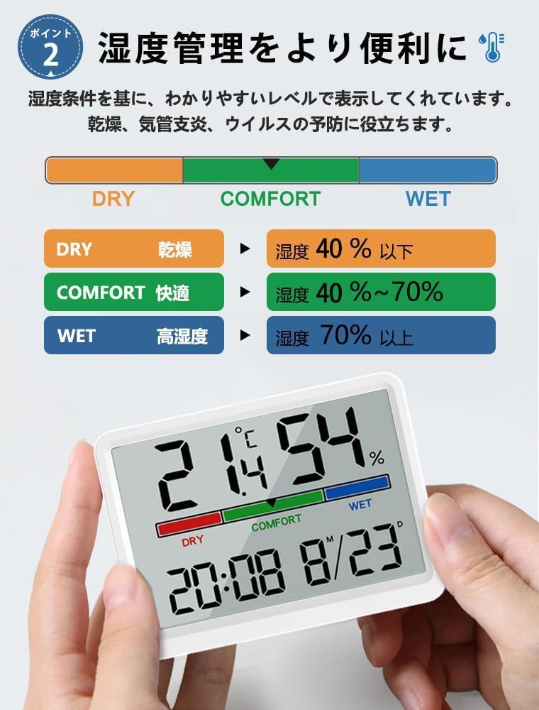 Digitální s velkým displejem teploty a data magnetický nástěnný teploměr u postele pro domácí pracovnu [BOUENN] Hodiny, čas, displej,
