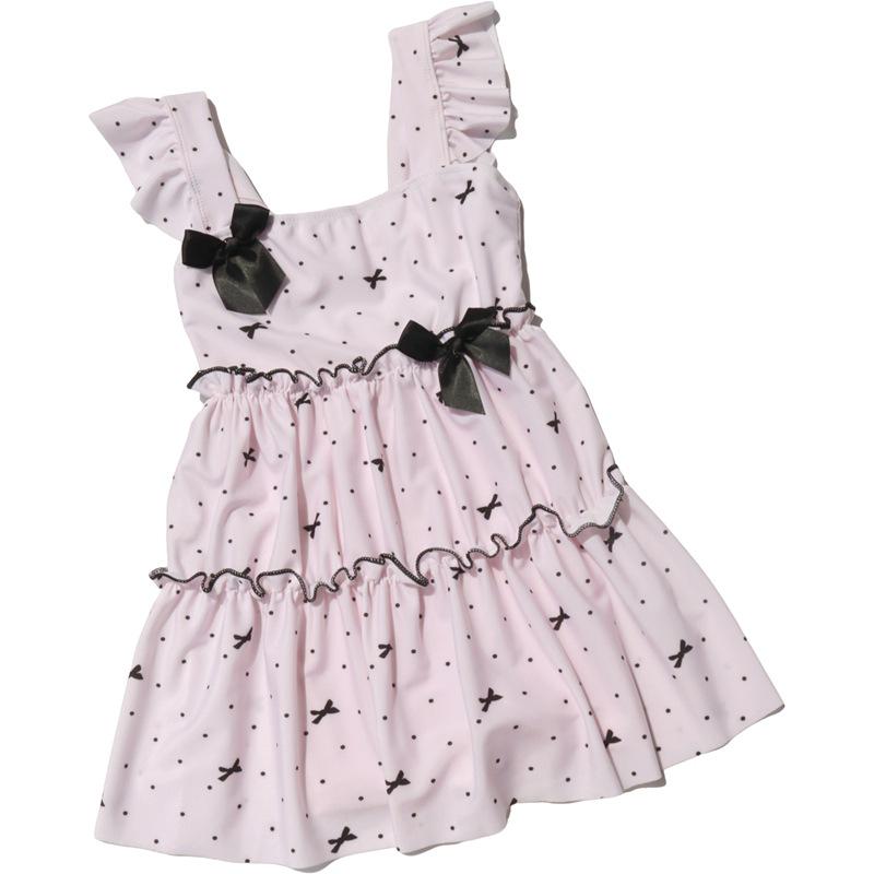 Korean-Style Polka Dot Bow Backless Halterneck Swimsuit for Toddlers and Kids