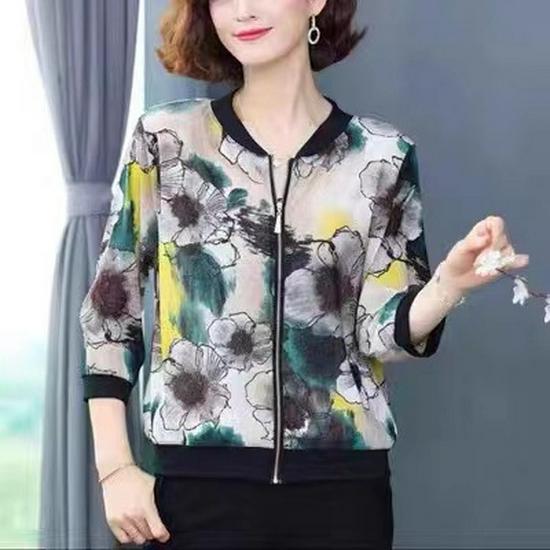 Summer Floral Print Sun Protection Cardigan for Women - Trendy, Lightweight, Plus Size Baseball Jacket Style