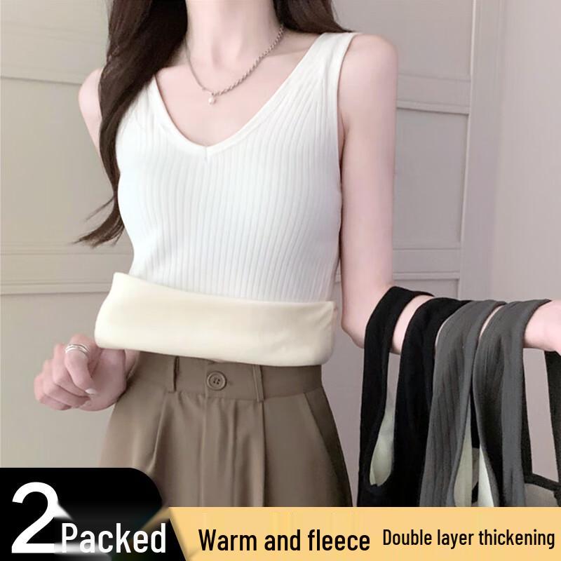 Yuzhaolin Women s Fleece-Lined V-Neck Thermal Camisole Vest One Size