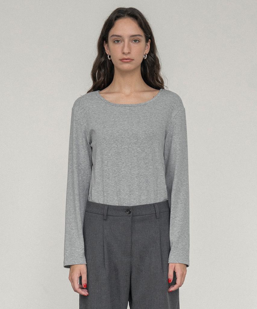 Siyajyu Sitp5164 Round Neck Long Sleeve T-Shirt_Melange Gray