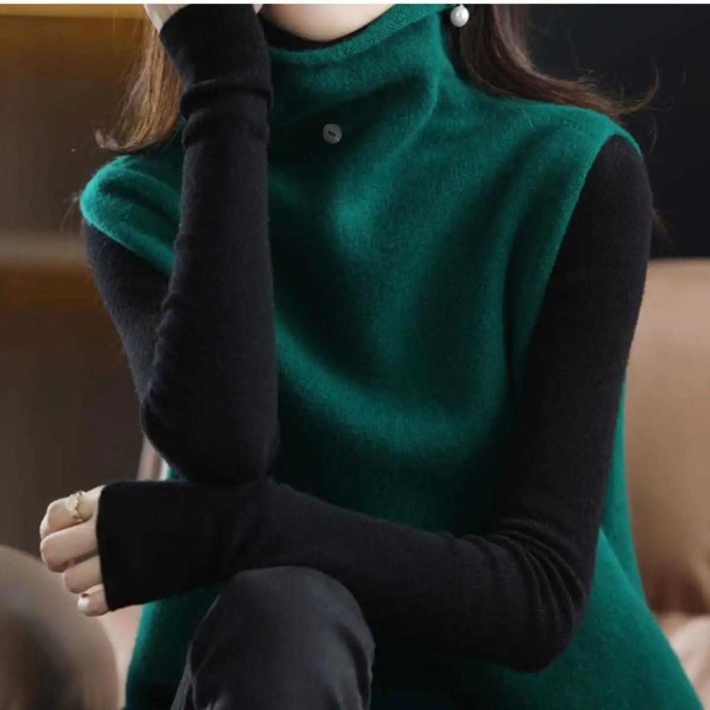 Women's Spring and Autumn Solid Color Comfortable Vest Sleeveless High Neck Loose Top