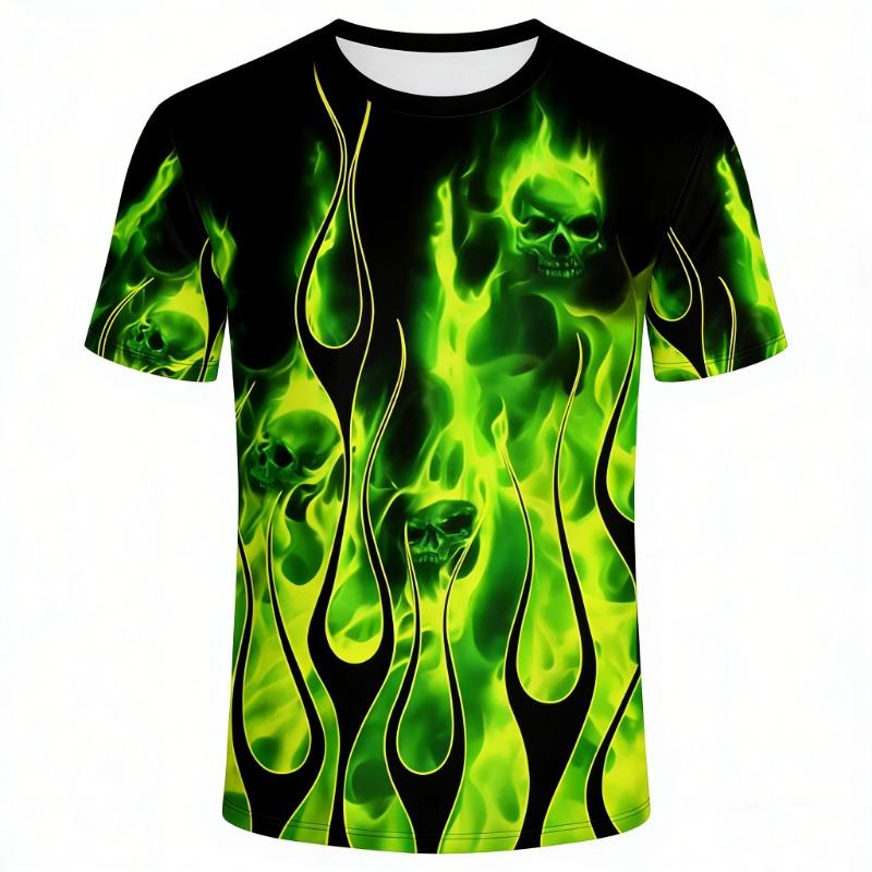 Herren T-Shirts 3D Vintage Sommer Mode Rote Flamme Hawaiianisches T-Shirt Männliches Sommer Kurzarm Oversized Shirt Für Männer Oberteil