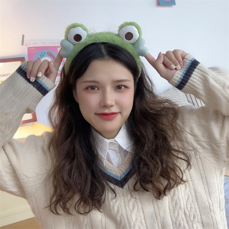 Frog Plush Hair Band Wash Hair Band Green Frog Eyes Love Headband Cartoon Wash Hair Clips