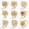 Stacking Copper Crystal Flower Wedding Woman Rings Fidget Spinner Anti Stress And Anxiety Rotating Joint Ring Zircon Gifts