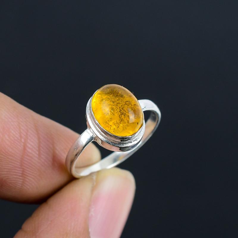 

Natural Baltic Amber Gemstone Ring, Sterling Silver 925, Oval Cabochon, Purple Gemstone, Wedding Engagement Gift жовтий