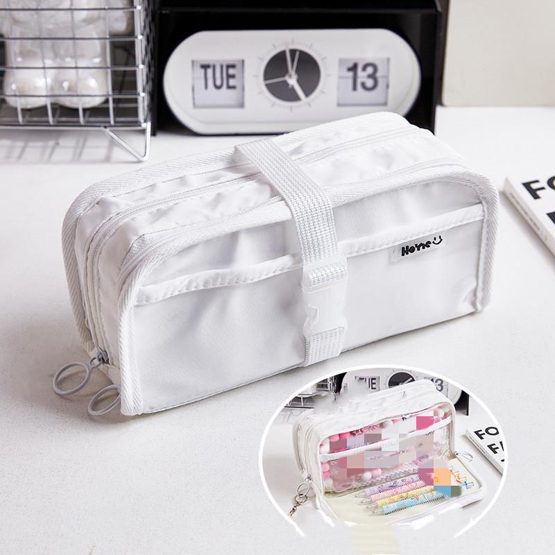 

1 шт., простой пенал, шикарный однотонный черный белый пенал, большая вместимость, сумка для хранения канцелярских принадлежностей, школьные принадлежности белый