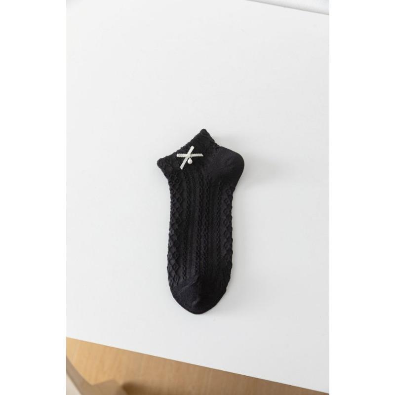 

Носки женские с закрученным бантом, бесшовные, дышащие, универсальные, короткие хлопковые носки, милый весенне-летний стиль 1 pair чёрный