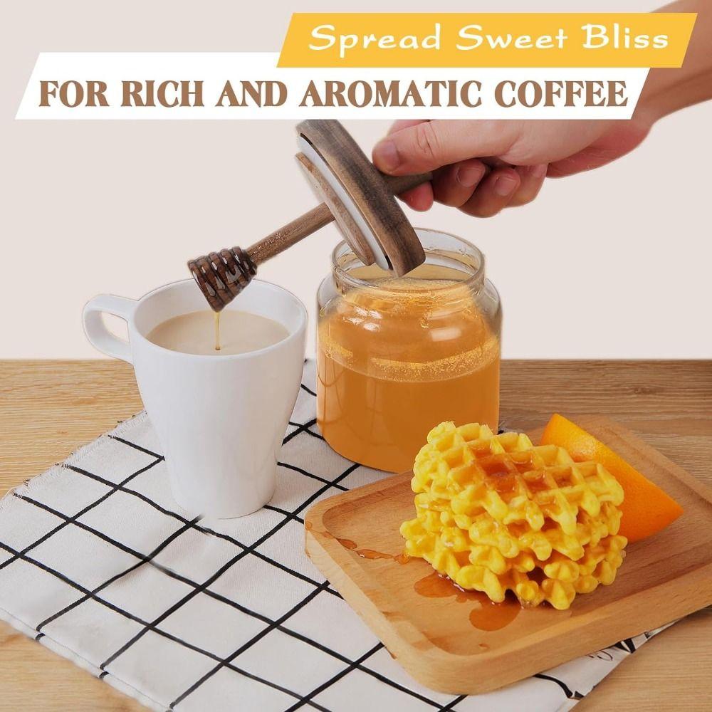 Lid Honey Pot Wooden Honey Dipper Glass Honey Containers Durable Honey Jar Dipper Set  Home