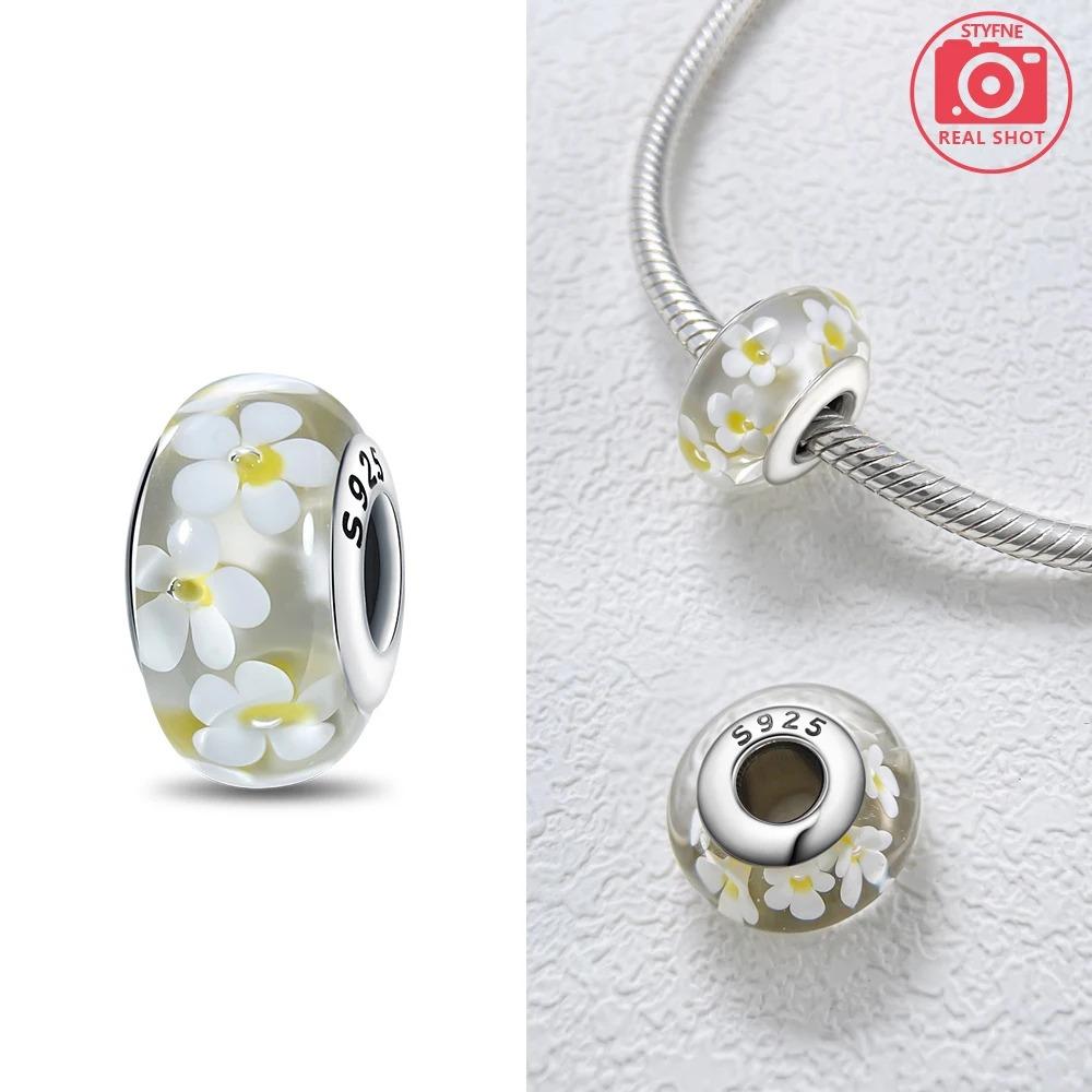 Original Rosa Glasperlen Blaue Romantische Perlen 925 Silber Charms für Frauen DIY Schmuckherstellung Armband Passend