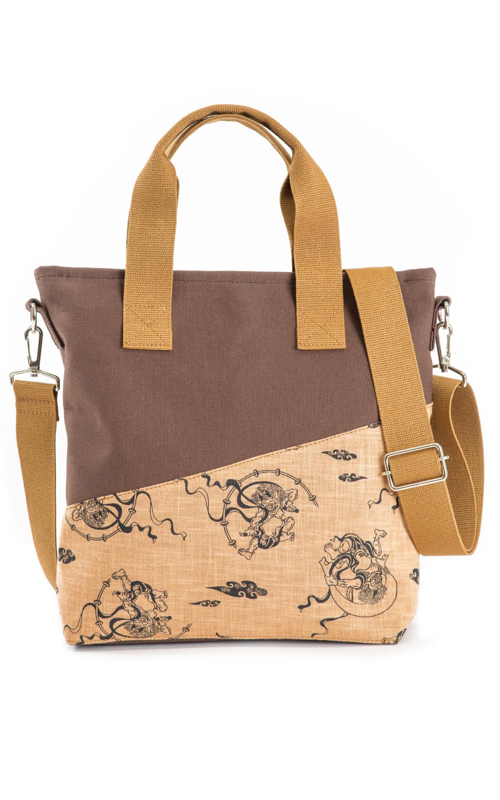 

2WAY Shoulder Bag Canvas Fujin Raijin Samue Kimono Bag Made in Japan Mocha [Ai Ai] Men s