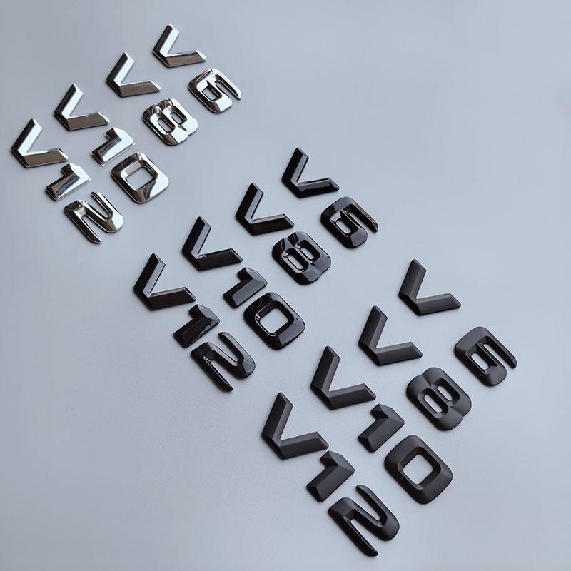 2015 3D Sharp V6 V8 V10 V12 Lettres Chiffres ABS Emblème de Voiture Garde-boue Badge de Décharge Plaque Nom Logo Autocollant Chrome Noir