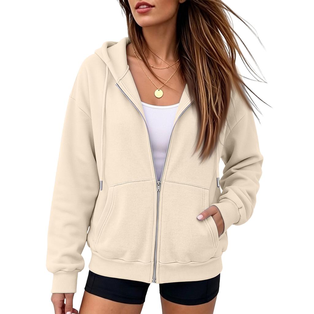 Women's Oversized Zip-Up Sweatshirt Jacket with for Fall Casual Wear