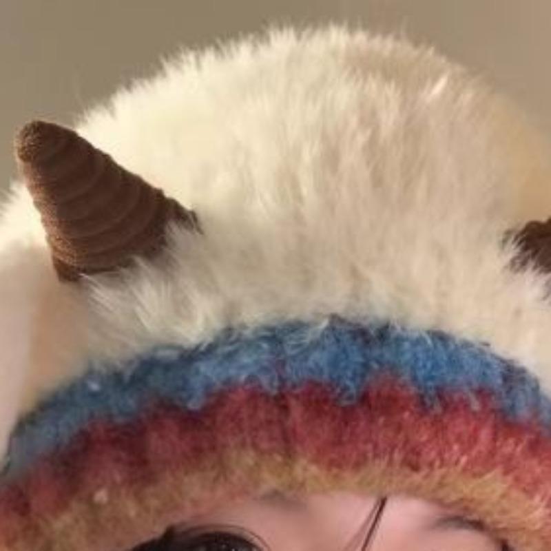 Niedliche warme Mütze im koreanischen Stil mit Lamm-Print für Damen Herbst Winter Schutz Fleecefutter Strick Ohrenschutzmütze Outdoor Beanie