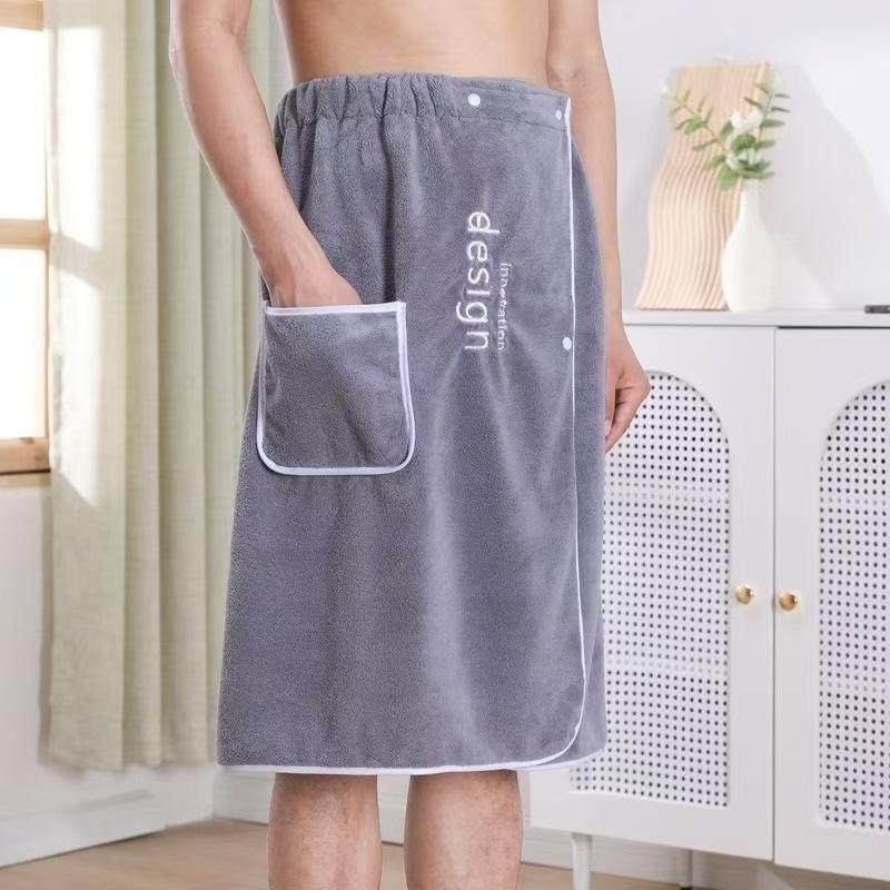 Bath skirt men s coral fleece wholesale, easy to absorb water, can be worn, can be wrapped at home, bathrobe can be adjusted elastic embroidered bath 65*140