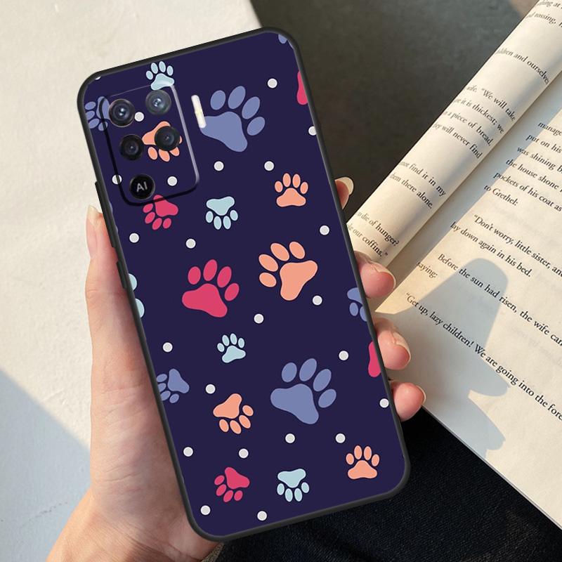 Dog Foot Paw Colorful Pattern Case For Oppo A74 A57 A17 A77 A18 A38 A58 A78 A98 A54 A94 A80 A60 A40 A96 A76 A16 A15 A5 Pro