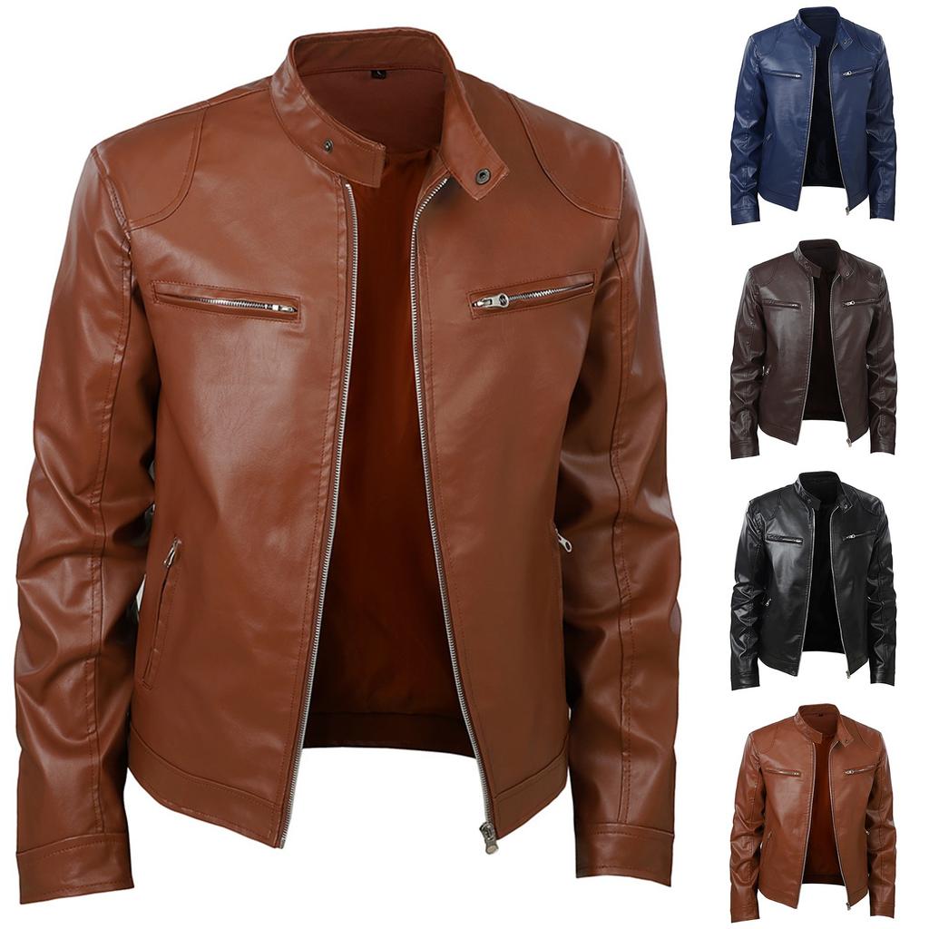 Men's Spring And Fall Stand Collar Long Sleeve Cardigan Motorcycle Jacket Men's Casual Business British Style Coat