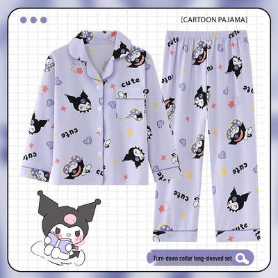 Kinder Cartoon-Print Schlafanzug-Set - Langarm-Strickjacke mit Umlegekragen, Baumwollimitat, für Frühling und Herbst