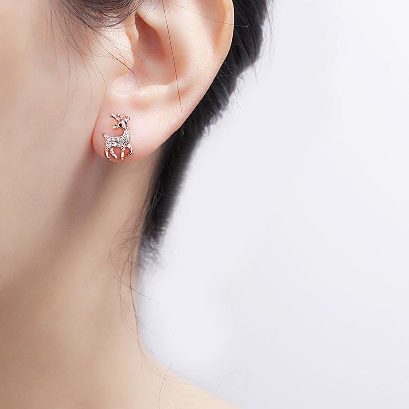 925 Silver Reindeer Antler Stud Earrings - Cute Korean Mori Style