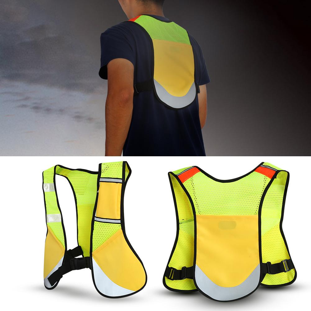 Multi function Night Sporting Reflective Cycling Running Vest Hiking Jacket (Yellow)