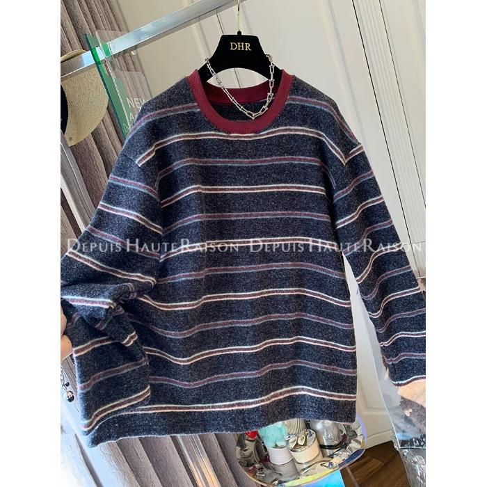 Plus Size Striped Long Sleeve Fluffy T-Shirt for Women - Cozy Winter Casual Wear