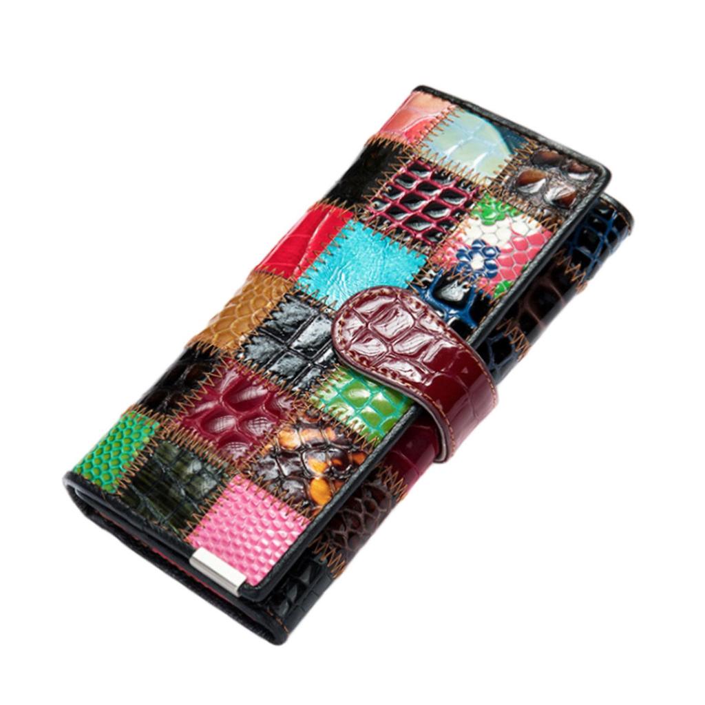 Leather Women Long Wallet Color Matching Purse Fashion Large Capacity Card Holder