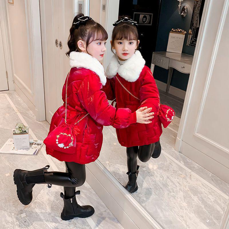 Girls' 2022 Mid-Length Fashion Coat: New Year Plus Velvet Padded Cotton Jacket