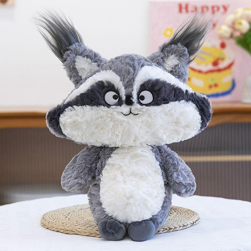 35CM Neues lustiges Fuchs-Stofftier, Großohrige pelzige Katze, Waschbär und kleiner Wolf Plüsch Niedliche Puppe für Kindergeburtstag und Weihnachten