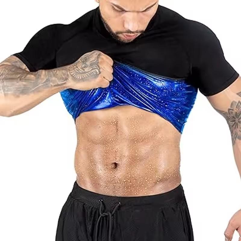 Übergröße Herren Schweiß-Top mit kurzen Ärmeln Polyester-Mischung Bauchformer Core Trimmer Fitness Sportbekleidung
