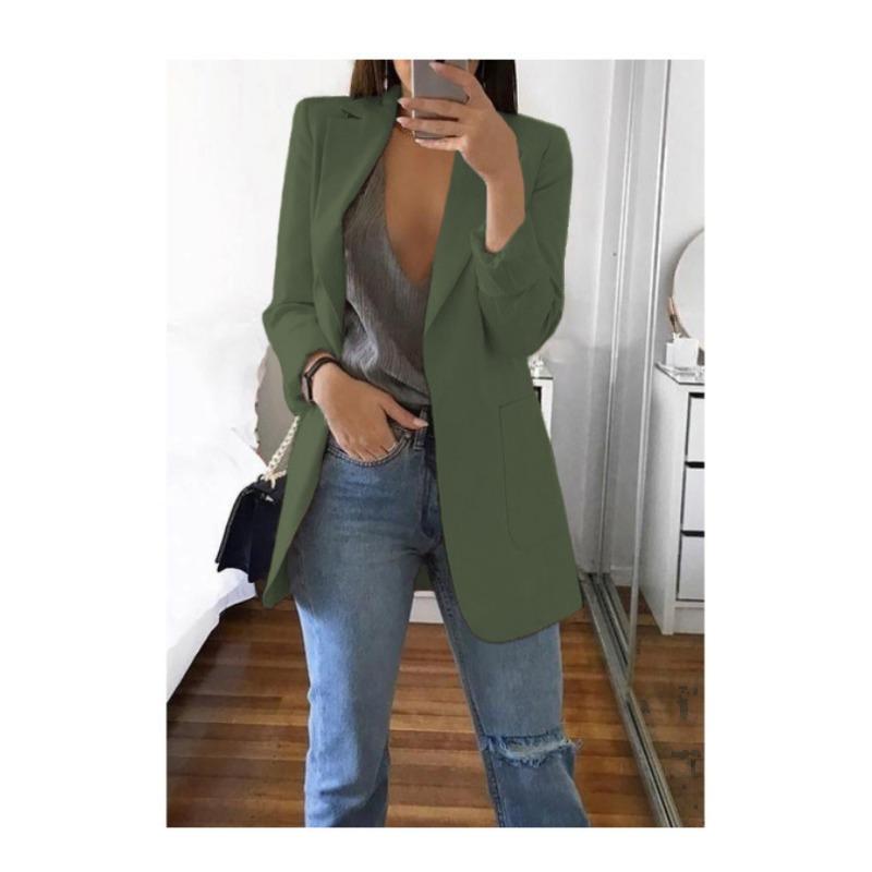 

Fashion Casual Lapel Long Sleeve Cardigan Women Suit Jacket Plus Size Slim Fit Spring and Autumn Suit Collar Elegant Office Long Coats Solid Clothing 5XL армія зелений колір