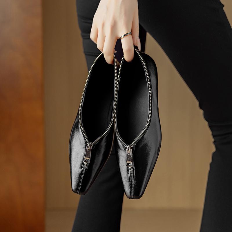 Fashion NEW Spring/Autumn Women Pumps Square Toe Chunky Heel Shoes Split Leather Shoes for Women Concise Slip-on Zipper Handmade Shoes