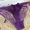 Women Thong Floral Embroidery Hollow Out Bow Decor See-through Lace Briefs