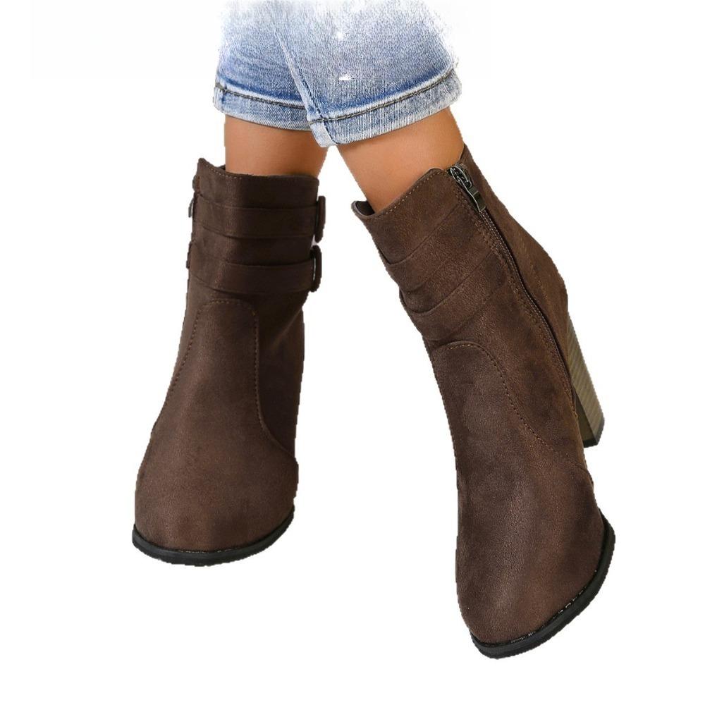 2025 European & American Fashion New Women's Dress Shoes - Side-Zip Block Heel Round-Toe High-Heeled Shoes