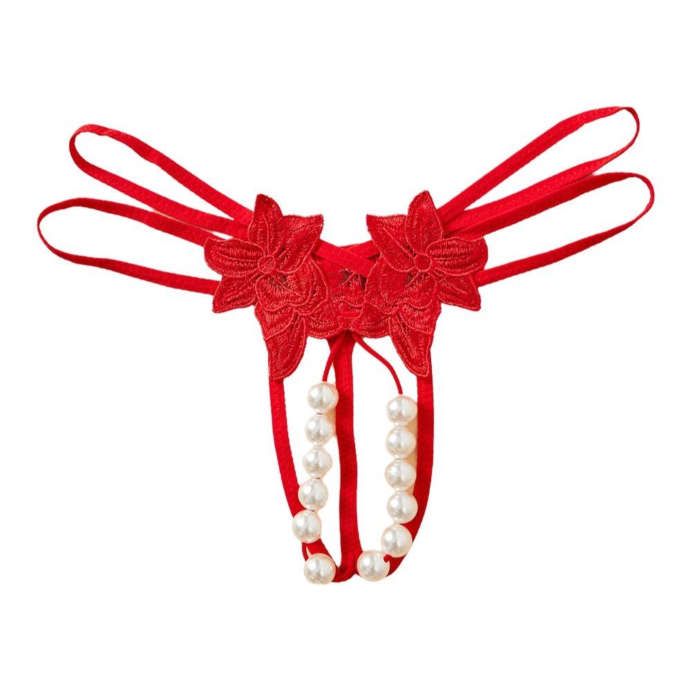 Low-waist Pearl Lace Underwear Hollow-out Mesh Lace Briefs Women's Bigsize Thong  Summer Spring