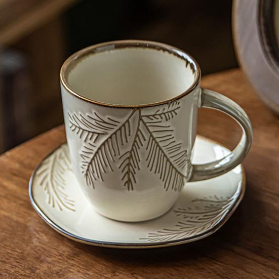 Taza de Cerámica para Latte con Platillo 400ml Taza de Café sin Plomo para Cappuccino Espresso Café Turco Juego de Tazas y Platillos Regalo Elegante