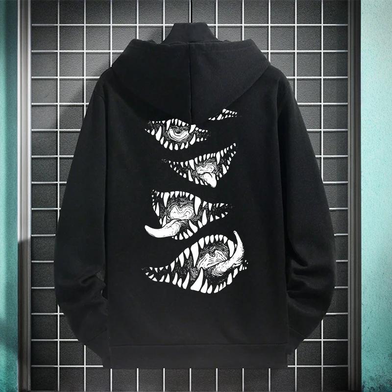 Evil Demon Pattern Print Outwear Fall/winter Coat 2025 New Arrival Men's Hoodie High Quality Hooded Long Sleeve Black Sweatshirt