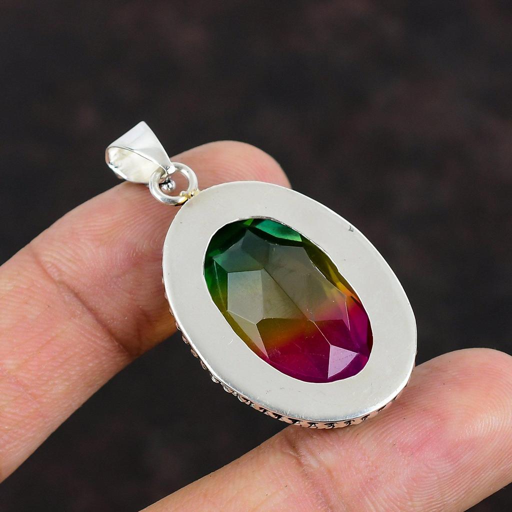 Faceted Multi Tourmaline Pendant Genuine Gemstone Jewelry 925 Sterling Silver Pendant Multi Tourmaline Jewelry Handmade Pendant Gift For Him