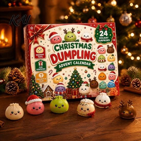 Unique Christmas Collectible Figures Advent Calendar with Squeeze Toys, Cute Silicone Dumpling Figures, Surprise Gift Set Stress Relief Sensory Fidget