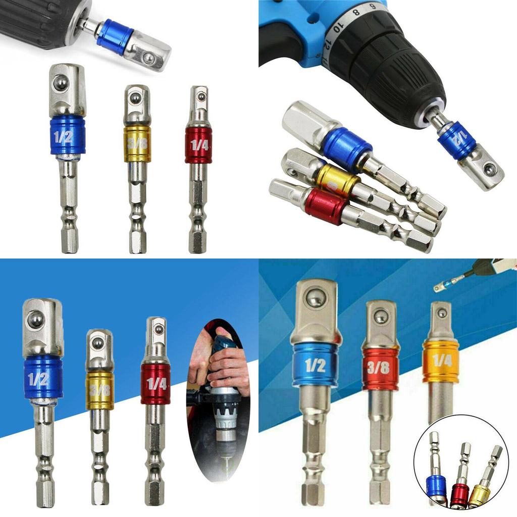 Durable Hex Shank Socket Adapter Set For Drill Drivers With Three Size Options
