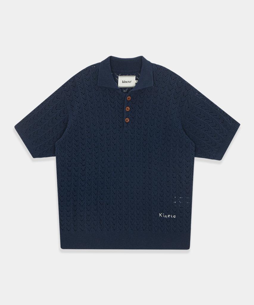 KINETO Crochet Knit Pique Shirt_Royal Navy
