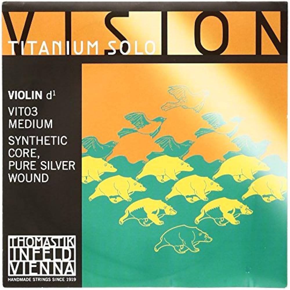 THOMASTIK Vision Titanium Solo Vision Titanium Solo Violin Strings D-Line Synthetic Core 4/4 Silv...