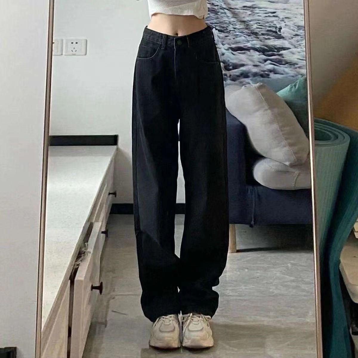 Women s Retro High-Waisted Frayed Wide-Leg Jeans - Summer Thin, Loose, and Floor-Length XS