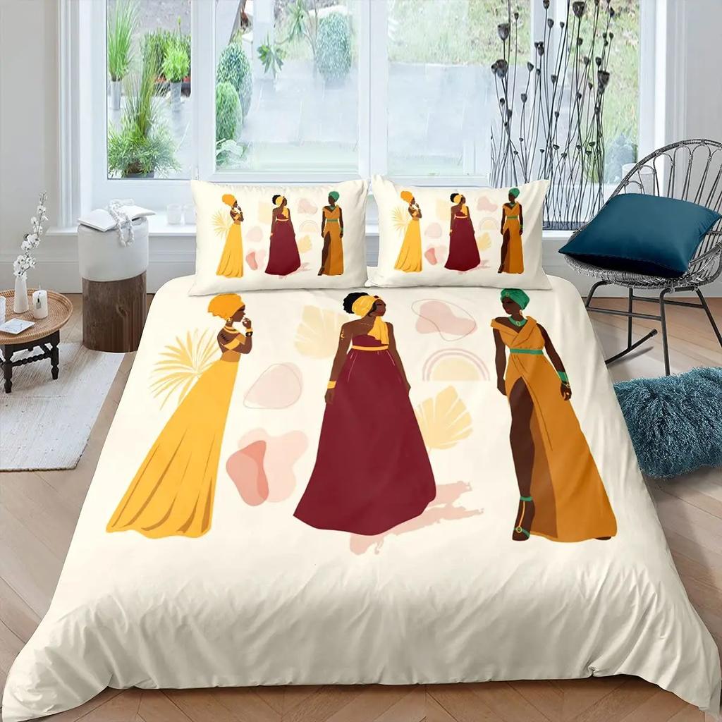 Tribal Woman Duvet Cover Colorful Ethnic African Woman Comforter Cover Pillowcase Double Queen King Size Polyester Qulit Cover