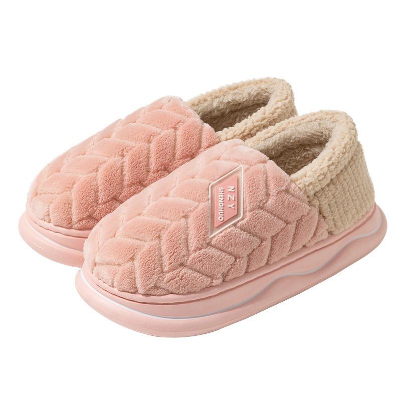 Cixi cotton slippers women's new bag heel warm velvet non-slip indoor home thick bottom fashion winter slippers men