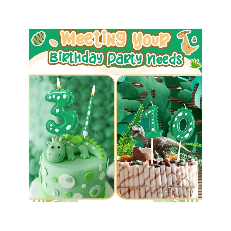 Dinosaur Birthday Candle Green Number Candle for Dinosaur Theme Party Decoration Number Candle for Cake Top