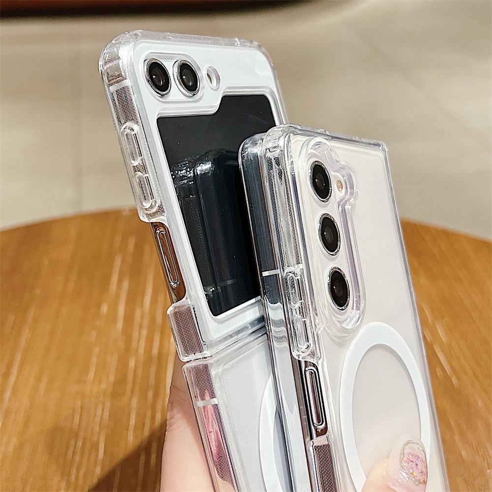 Magsafe Transparent Armour Magnetic Phone Case for Samsung Z Fold 5 4 6 3 Flip 6 4 5 3 5G Wireless Charging Protective Shockproof Business Cover