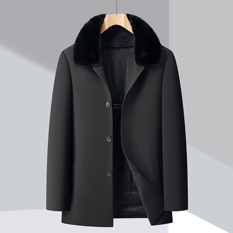 Men's Mink Fur Collar Down Jacket with Detachable Liner, White Duck Down, Autumn/Winter 2025, Middle-Aged Dad Cold Protection Coat.