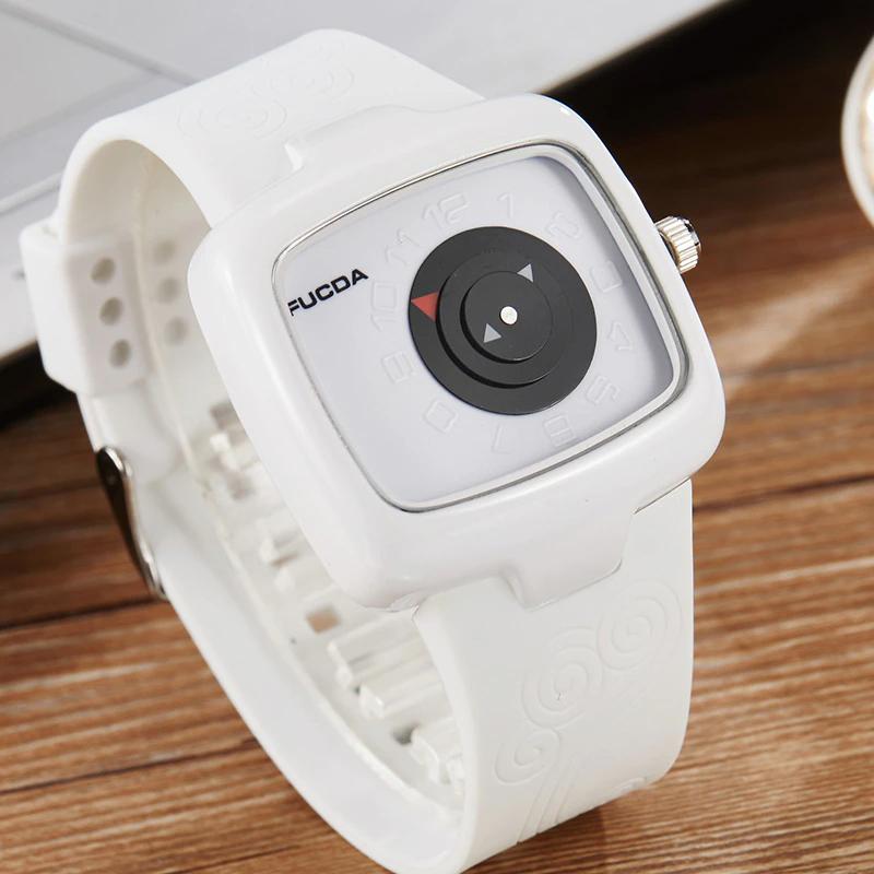 Einzigartiger Plattenspieler Schwarz Weiß Quadratisch Quarz Herrenuhr Armbanduhr Herren Kreative Zeitanzeige Gummiarmband Uhr