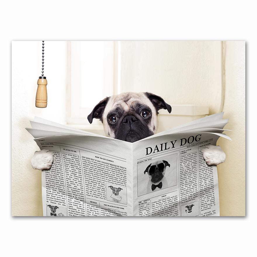 Dog Reading Newspaper Toilet Wall Art Canvas Prints Funny Dog Painting Wall Picture Home Bathroom Decor Dogs Lover Gift